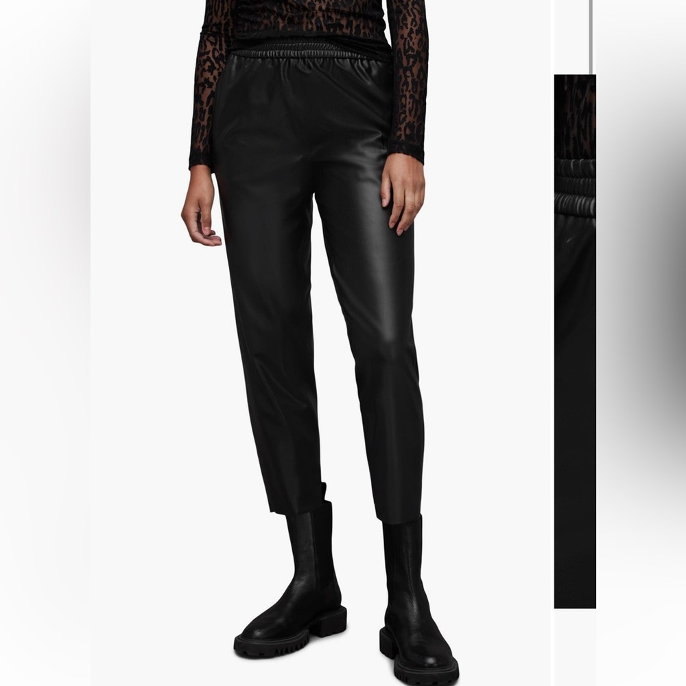 All Saints Black Faux Leather Jogger Pants, Sz 6